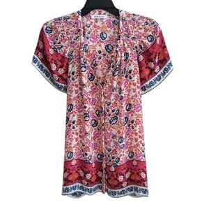 Rose & Olive Multi Color Floral Pattern Flutter Sleeve Blouse Size 1X
